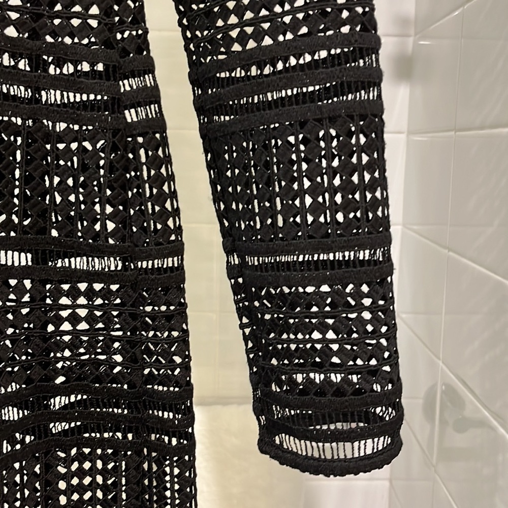 ZARA Black Lattice Crochet Lace Long Sleeve Midi Shift Dress - Picture 8 of 10